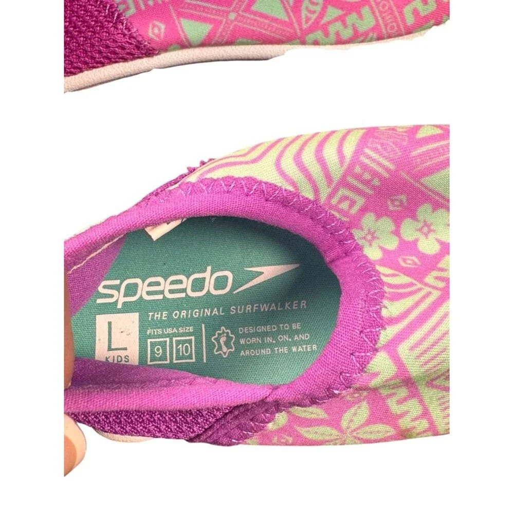 Speedo Kids Girls Water Shoes Pink Green Tropical Slip On Beach Pool Size 9/0